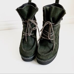 PIERRE HARDY DARK GREEN SUEDE LACE-UP BOOTIES